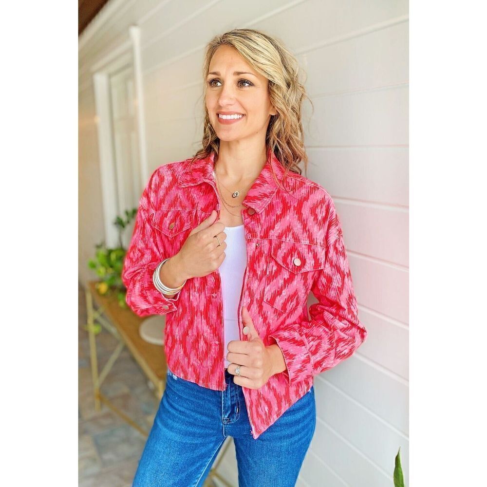 Savanna Jane THINK PINK CORDUROY JACKETAztec Red Pink Women's Size Small Nwt